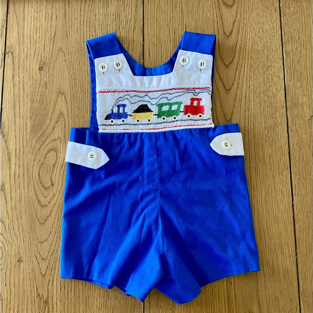 Royal Blue Smocked Train Shortall Jon Jon Size 6-12 Months